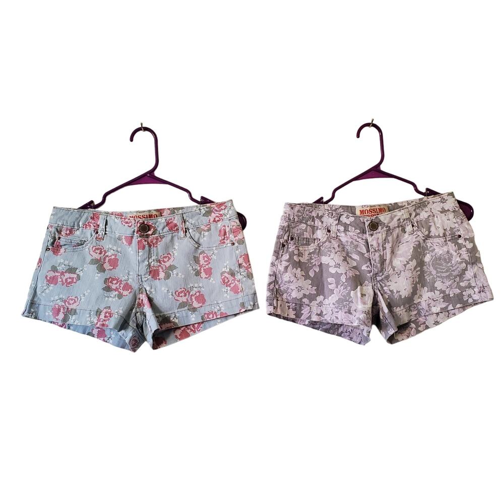 Mossimo Set of 2 Low Rise Jrs 7 Low Rider Jean Shorts Women Blue Gray Low Floral